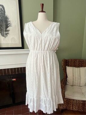 Lungo L'Arno Made in Italy Cotton Eyelet Midi Dress | Fully Lined | Size 3X
